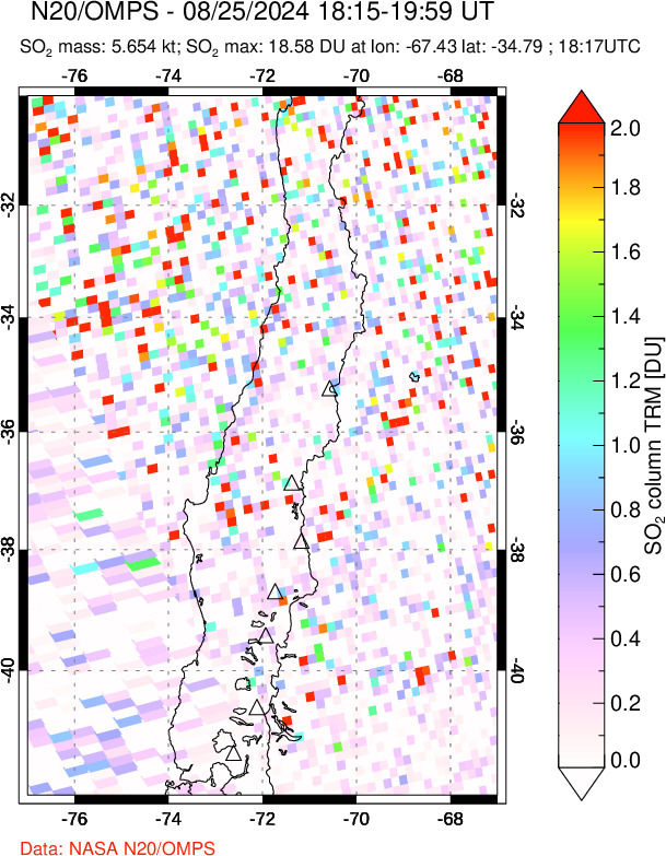 A sulfur dioxide image over Central Chile on Aug 25, 2024.