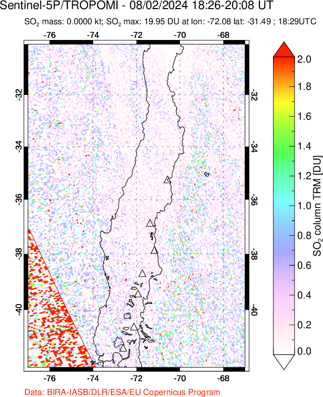 A sulfur dioxide image over Central Chile on Aug 02, 2024.