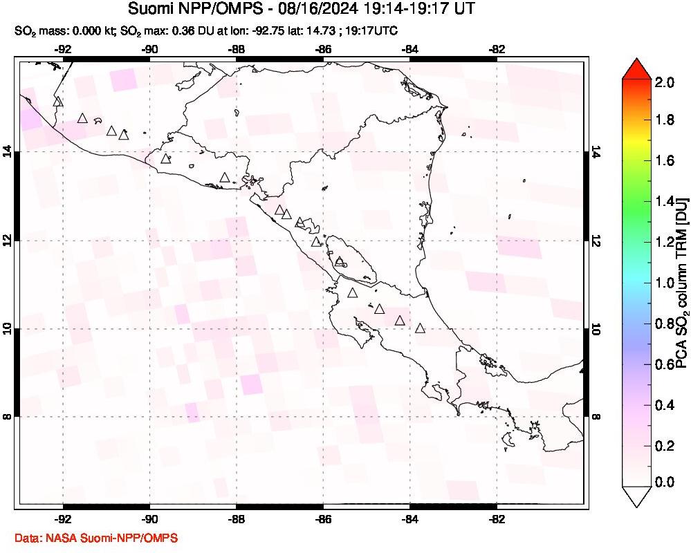 A sulfur dioxide image over Central America on Aug 16, 2024.