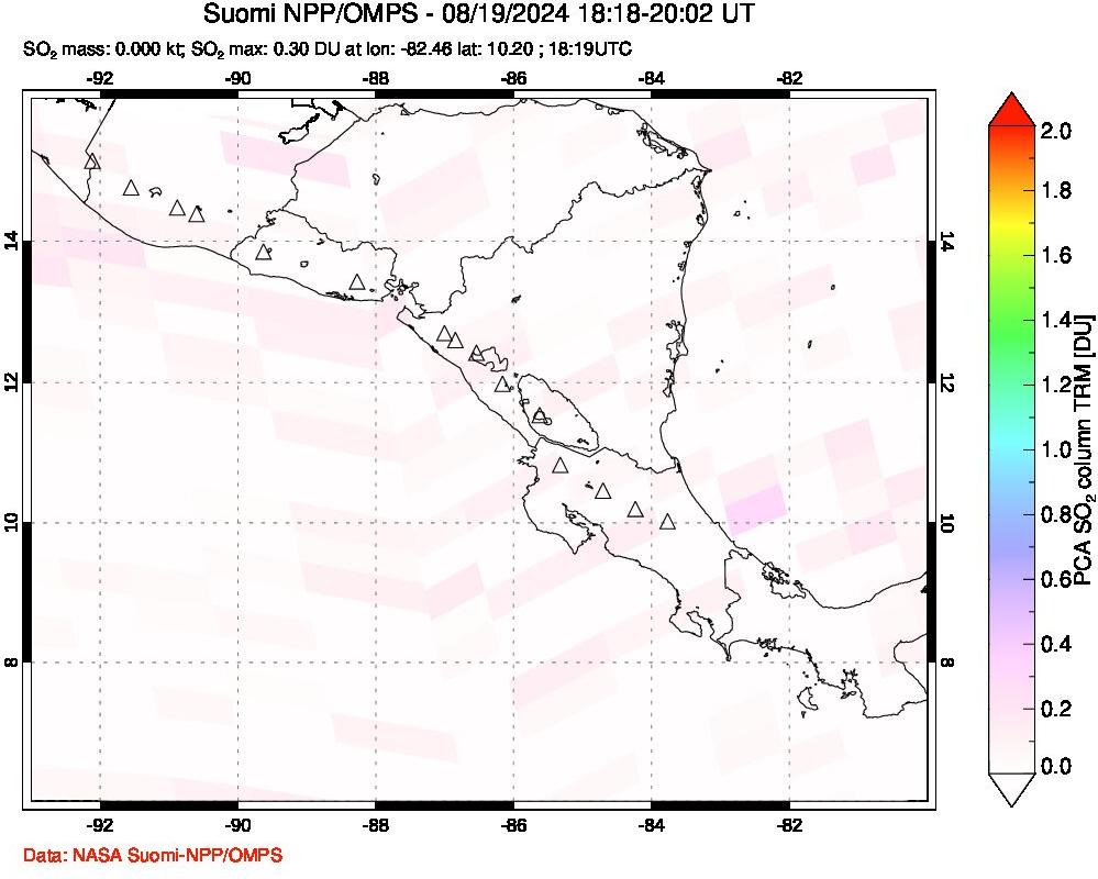 A sulfur dioxide image over Central America on Aug 19, 2024.