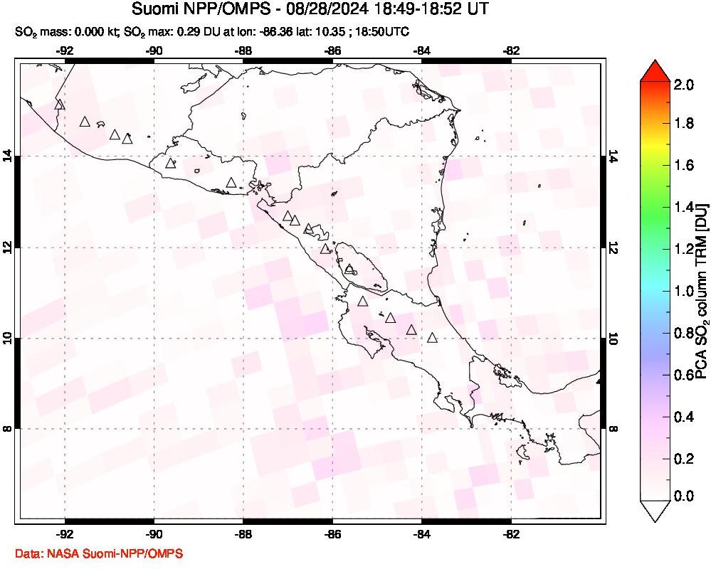 A sulfur dioxide image over Central America on Aug 28, 2024.