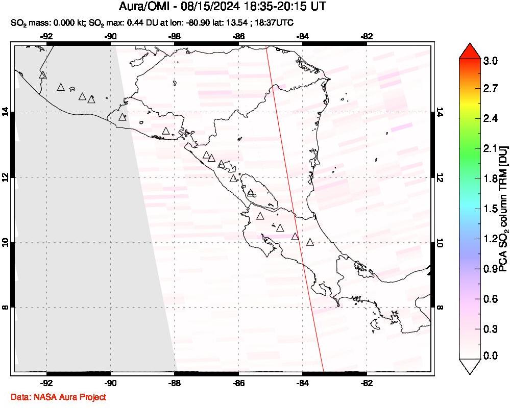 A sulfur dioxide image over Central America on Aug 15, 2024.