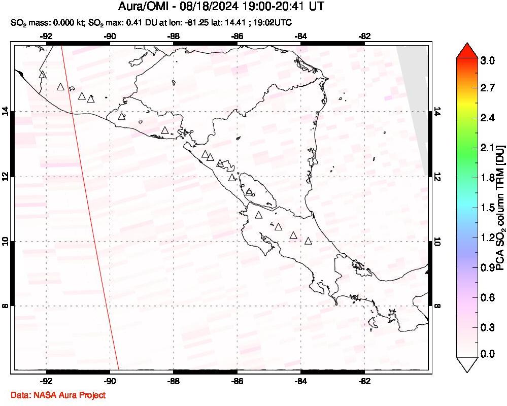 A sulfur dioxide image over Central America on Aug 18, 2024.