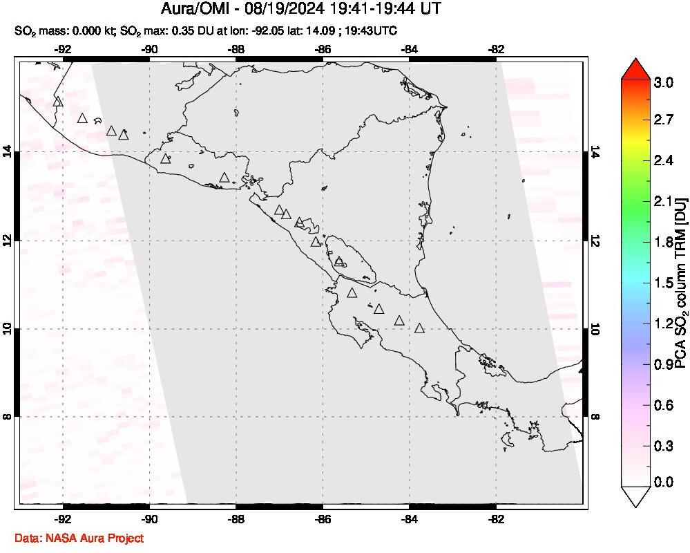 A sulfur dioxide image over Central America on Aug 19, 2024.