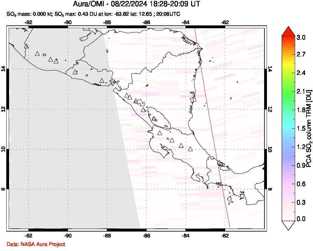 A sulfur dioxide image over Central America on Aug 22, 2024.