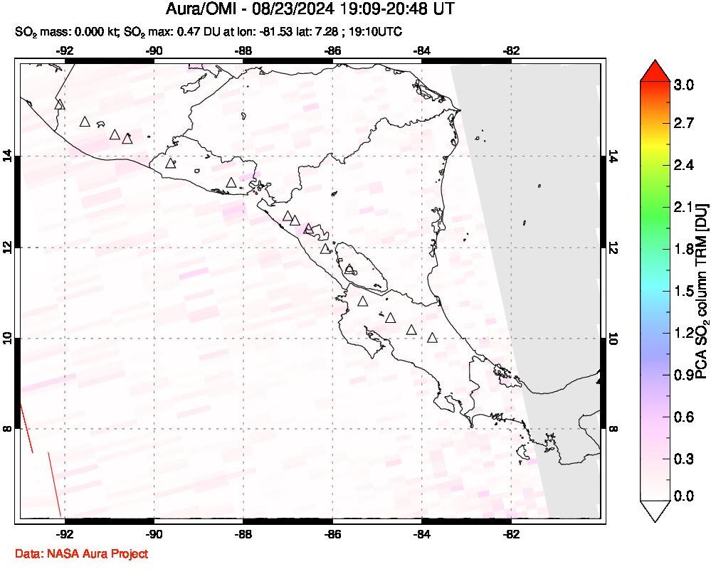 A sulfur dioxide image over Central America on Aug 23, 2024.