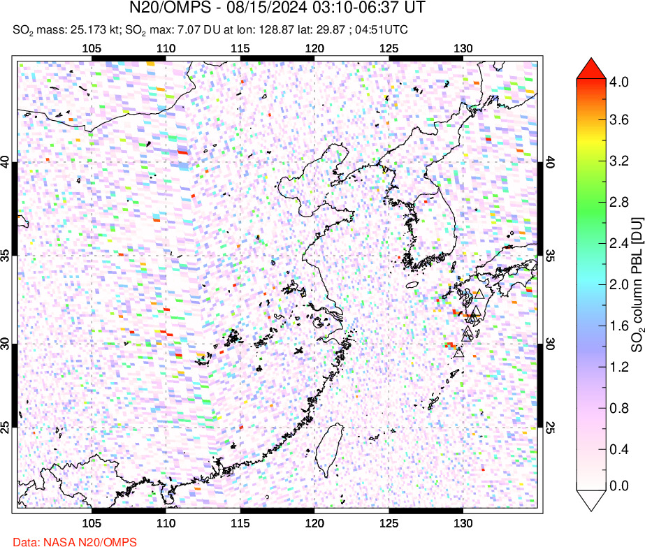 A sulfur dioxide image over Eastern China on Aug 15, 2024.