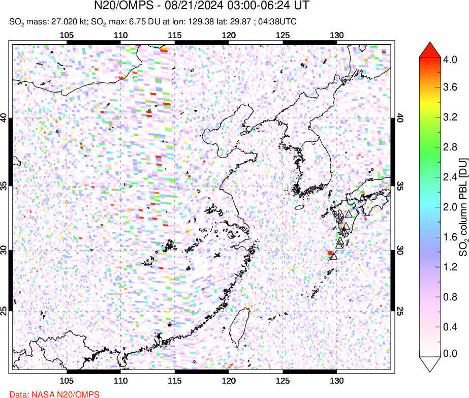 A sulfur dioxide image over Eastern China on Aug 21, 2024.