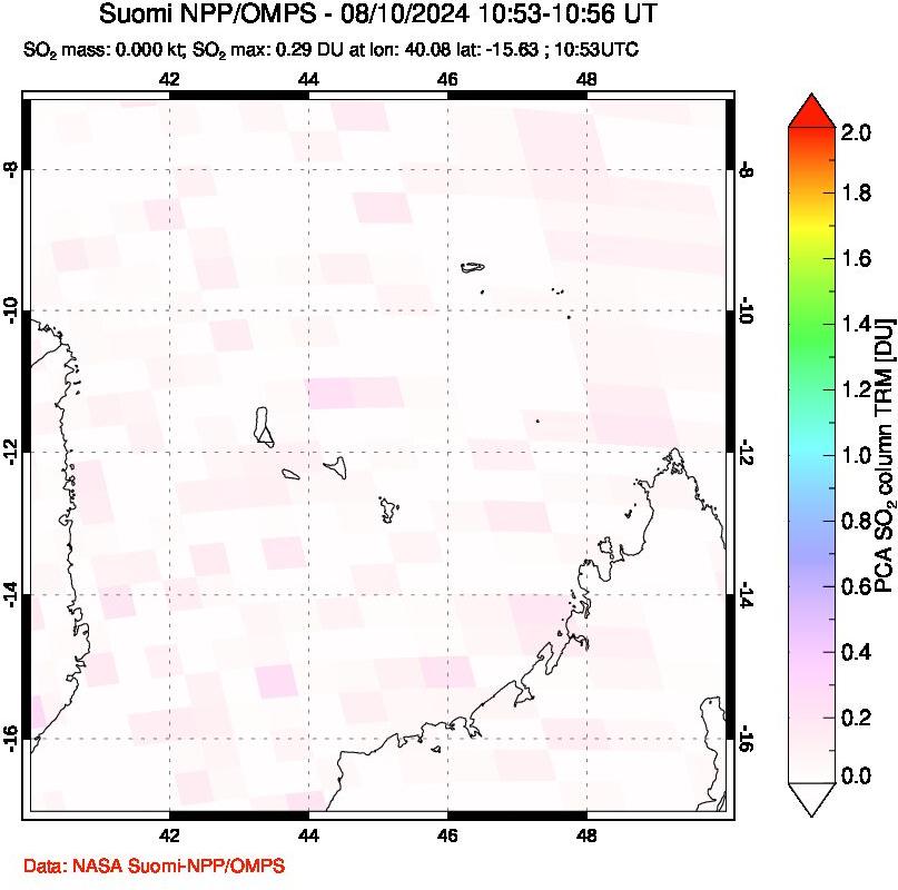 A sulfur dioxide image over Comoro Islands on Aug 10, 2024.