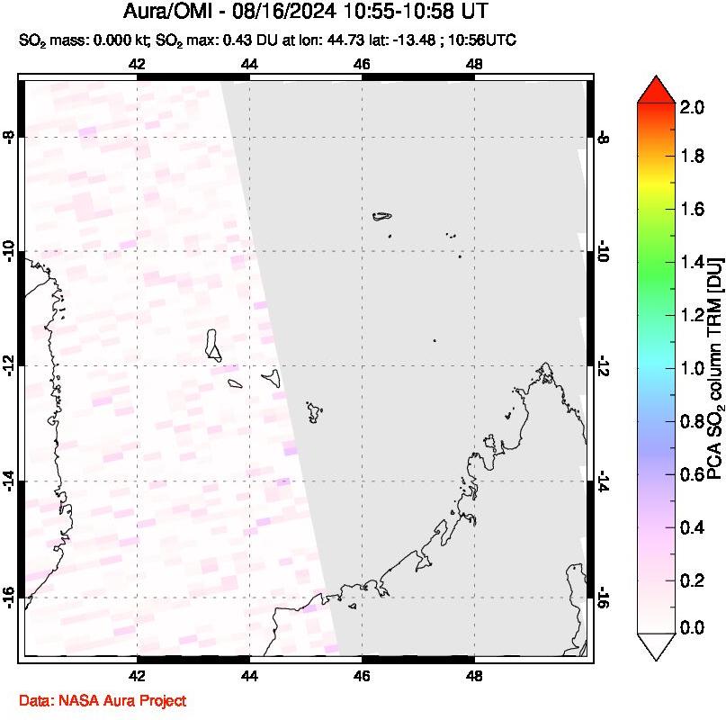 A sulfur dioxide image over Comoro Islands on Aug 16, 2024.