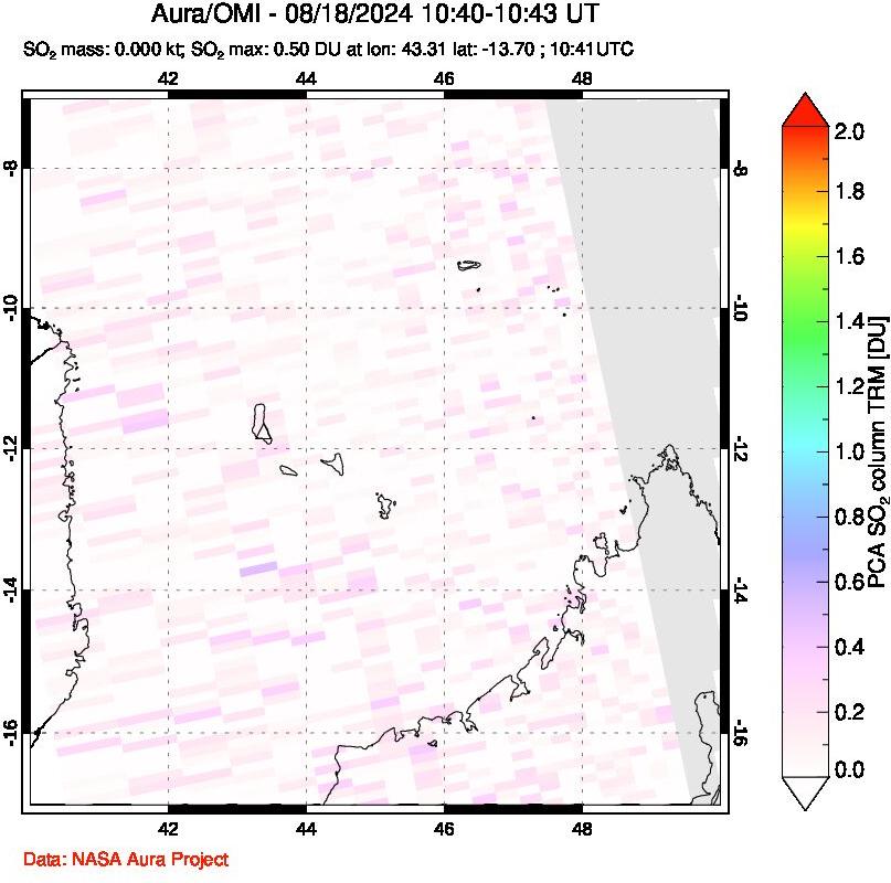 A sulfur dioxide image over Comoro Islands on Aug 18, 2024.