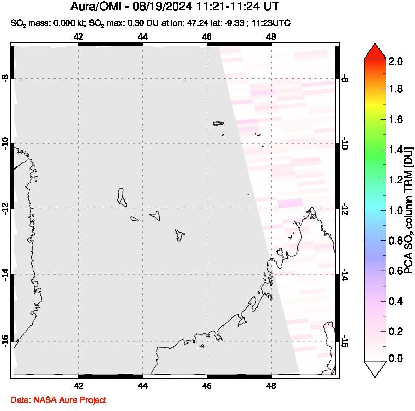 A sulfur dioxide image over Comoro Islands on Aug 19, 2024.