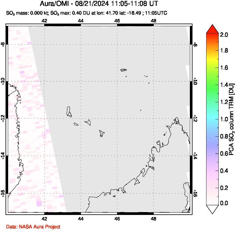 A sulfur dioxide image over Comoro Islands on Aug 21, 2024.