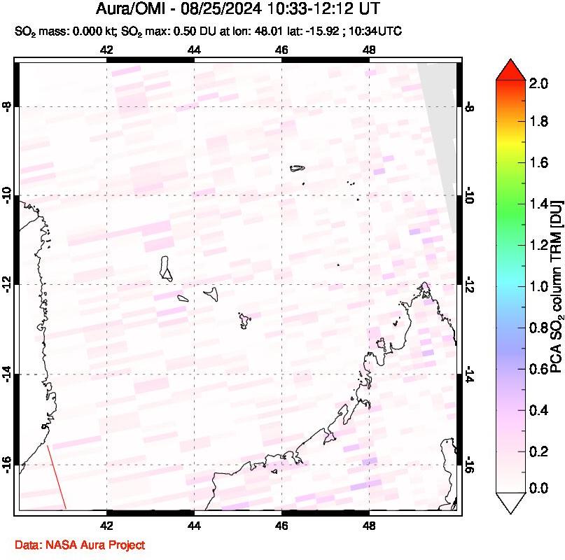 A sulfur dioxide image over Comoro Islands on Aug 25, 2024.