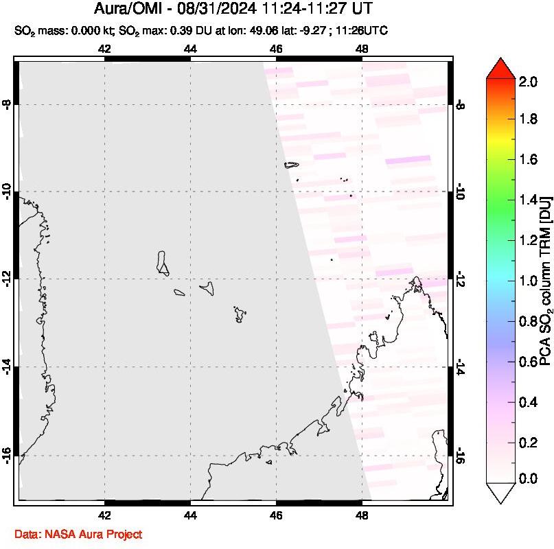 A sulfur dioxide image over Comoro Islands on Aug 31, 2024.