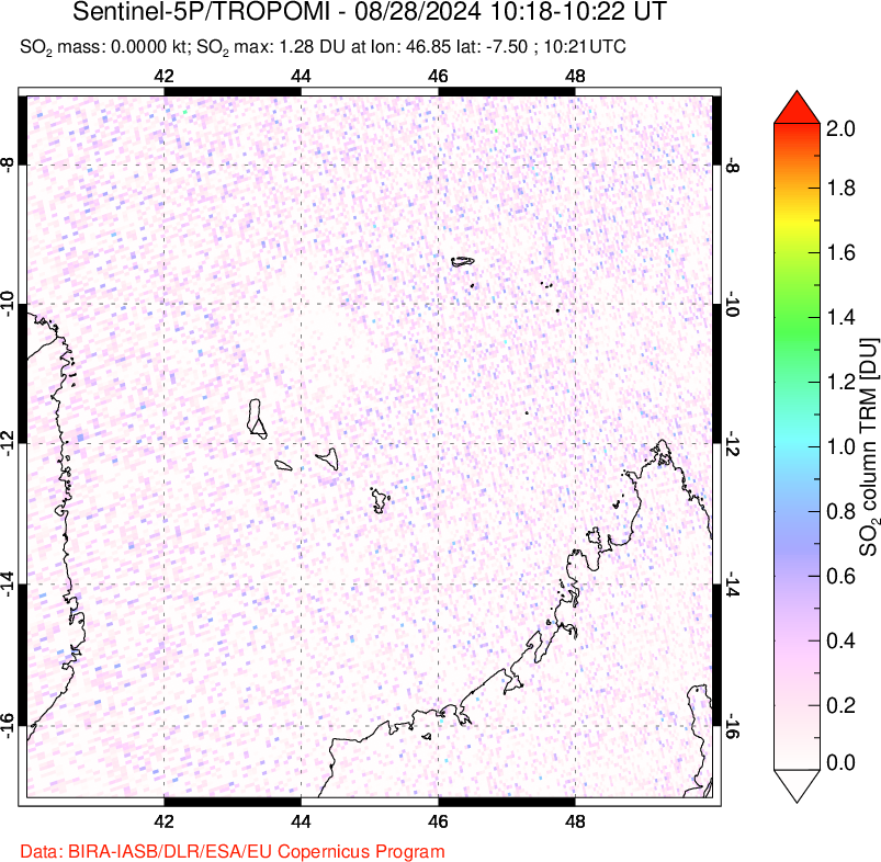 A sulfur dioxide image over Comoro Islands on Aug 28, 2024.