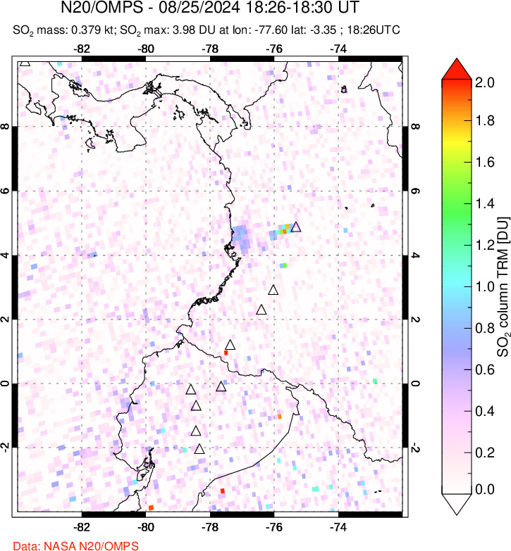 A sulfur dioxide image over Ecuador on Aug 25, 2024.