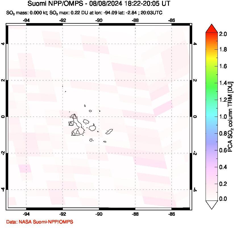 A sulfur dioxide image over Galápagos Islands on Aug 08, 2024.