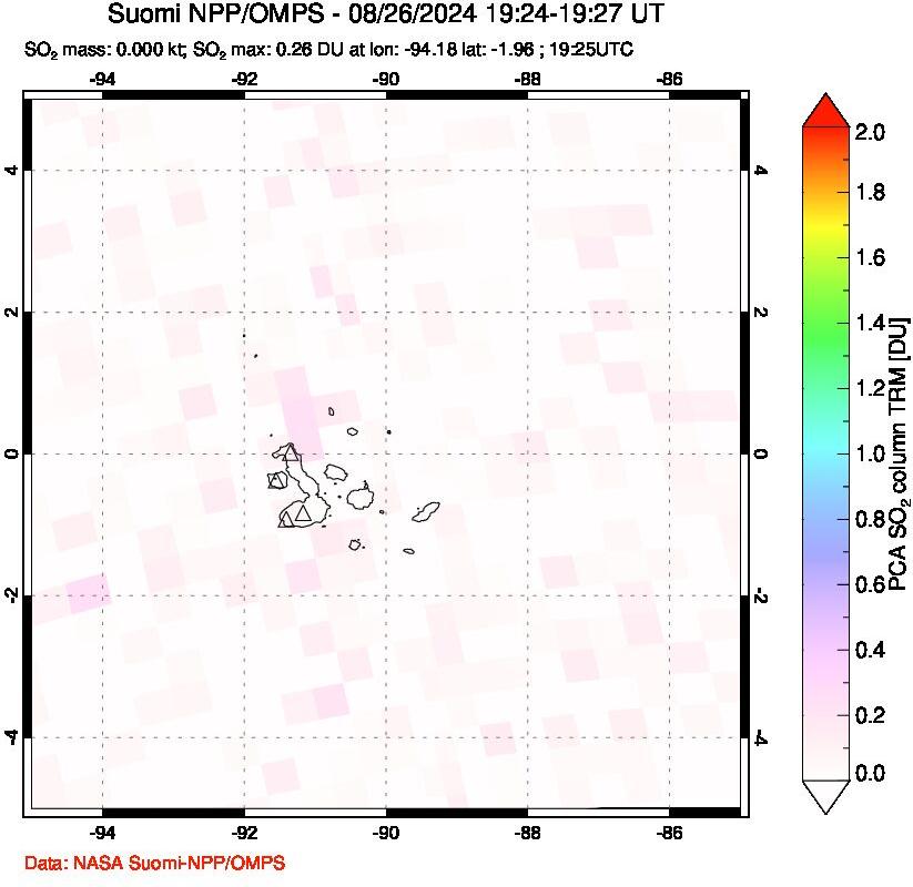 A sulfur dioxide image over Galápagos Islands on Aug 26, 2024.