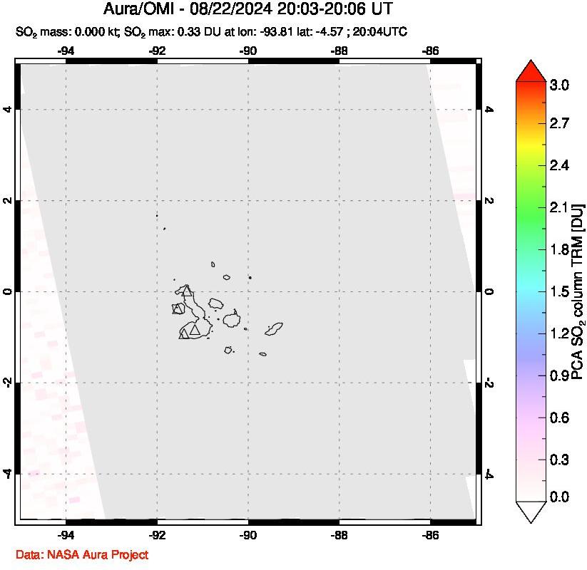 A sulfur dioxide image over Galápagos Islands on Aug 22, 2024.