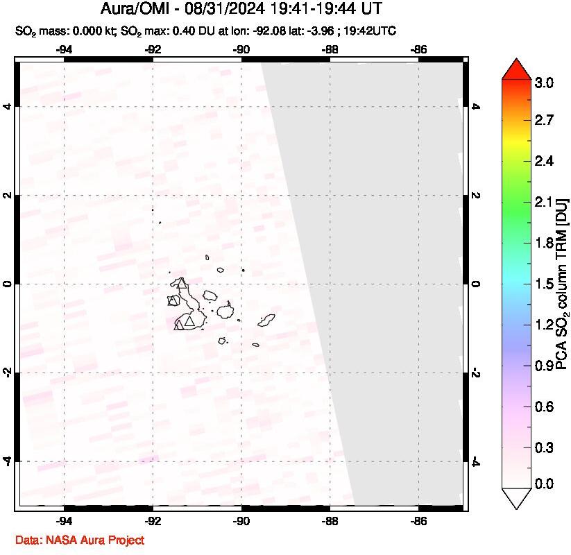 A sulfur dioxide image over Galápagos Islands on Aug 31, 2024.