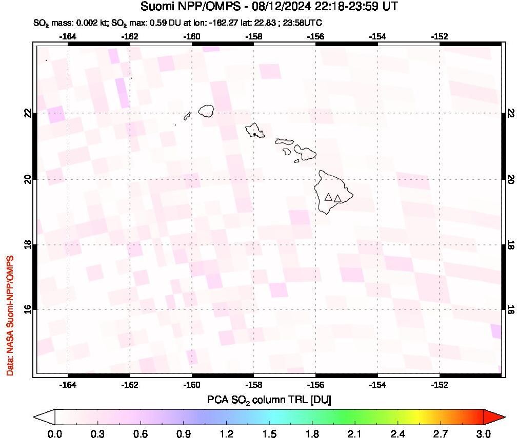 A sulfur dioxide image over Hawaii, USA on Aug 12, 2024.