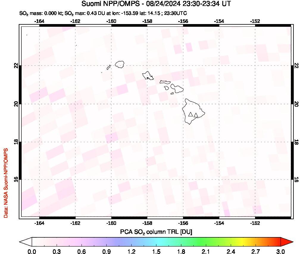 A sulfur dioxide image over Hawaii, USA on Aug 24, 2024.