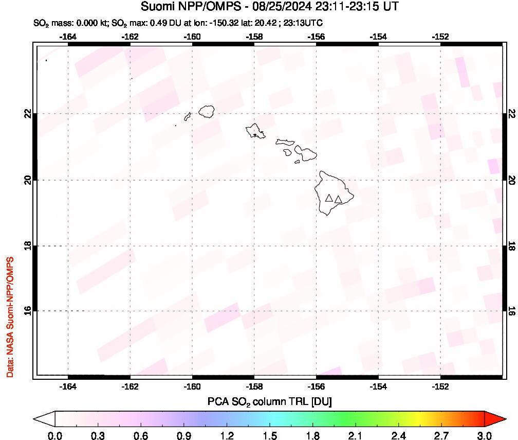 A sulfur dioxide image over Hawaii, USA on Aug 25, 2024.