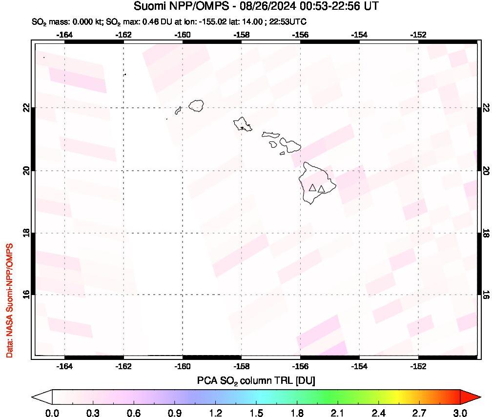 A sulfur dioxide image over Hawaii, USA on Aug 26, 2024.