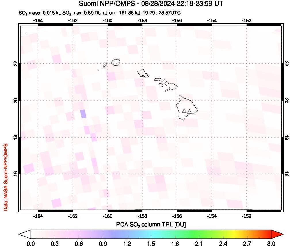 A sulfur dioxide image over Hawaii, USA on Aug 28, 2024.