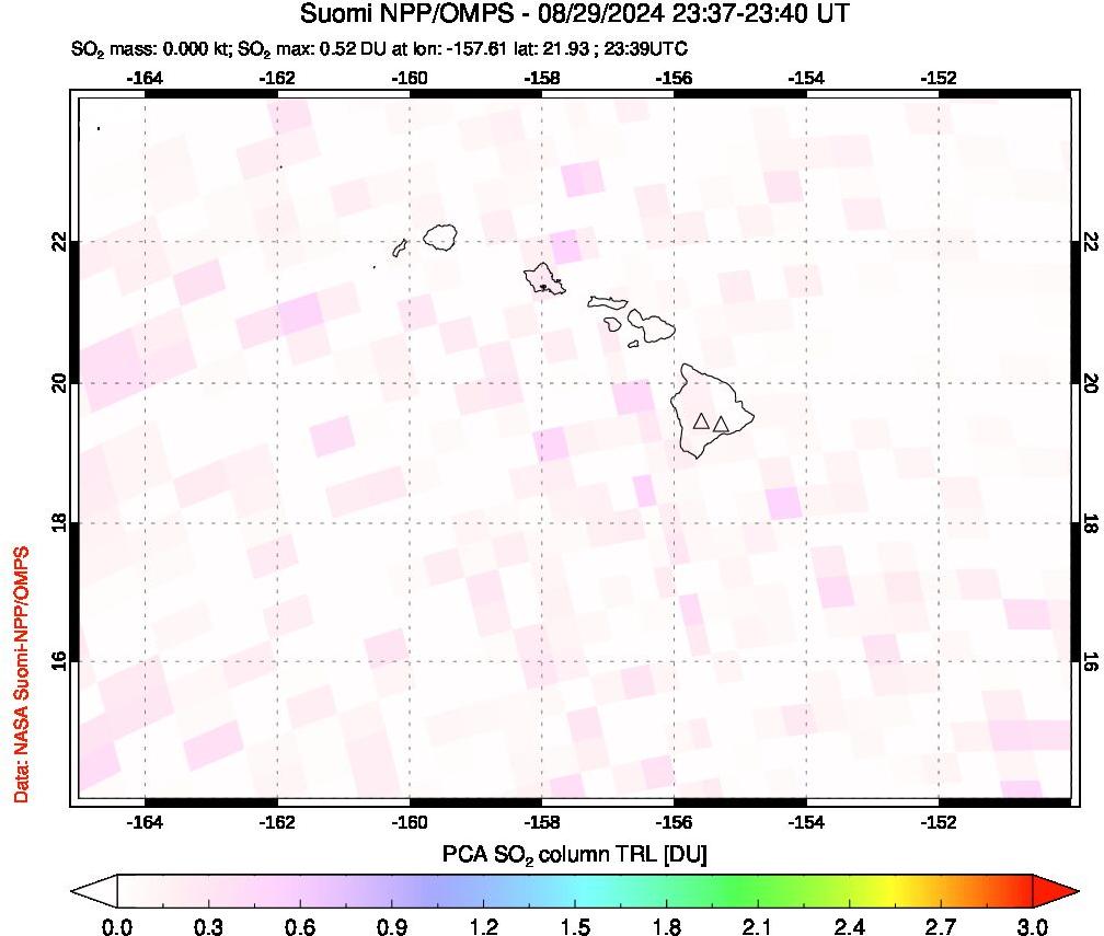 A sulfur dioxide image over Hawaii, USA on Aug 29, 2024.