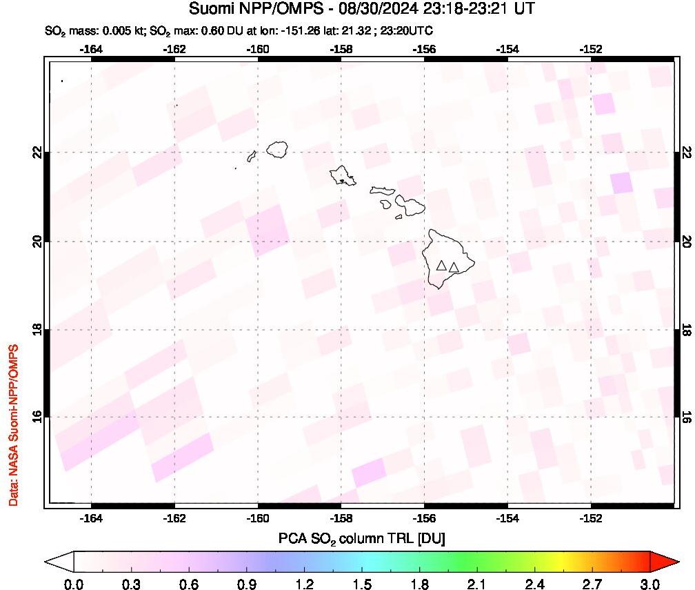 A sulfur dioxide image over Hawaii, USA on Aug 30, 2024.