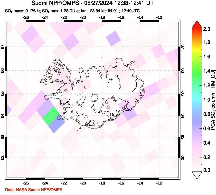 A sulfur dioxide image over Iceland on Aug 27, 2024.