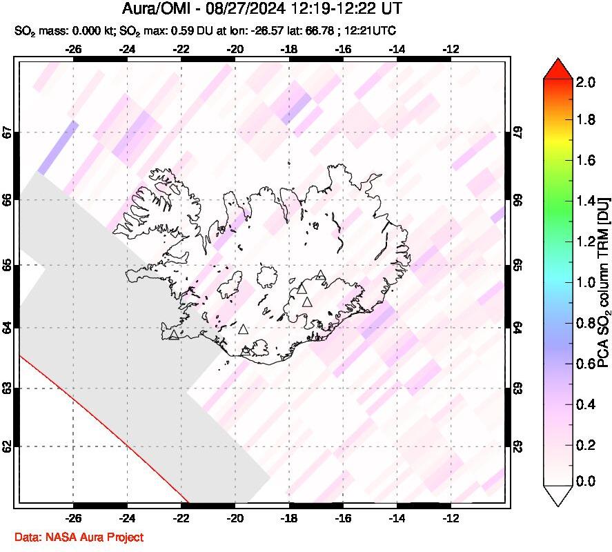 A sulfur dioxide image over Iceland on Aug 27, 2024.