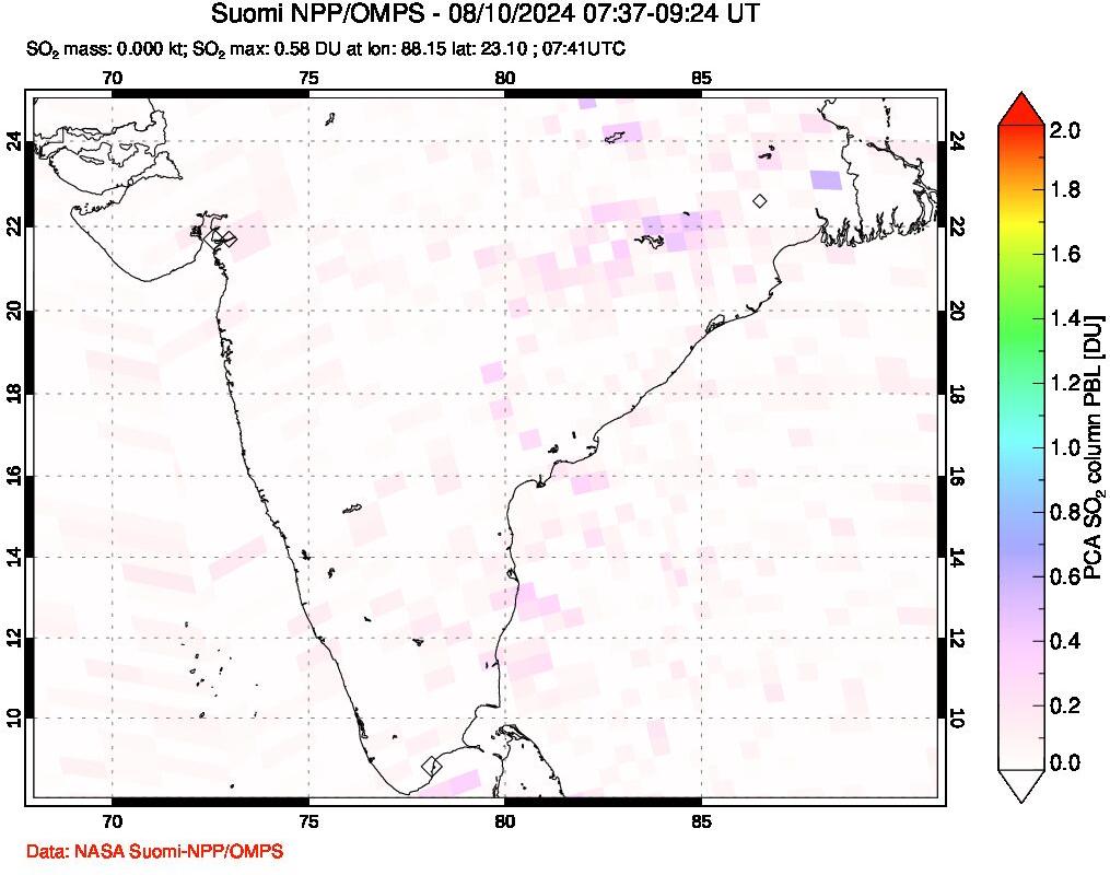 A sulfur dioxide image over India on Aug 10, 2024.