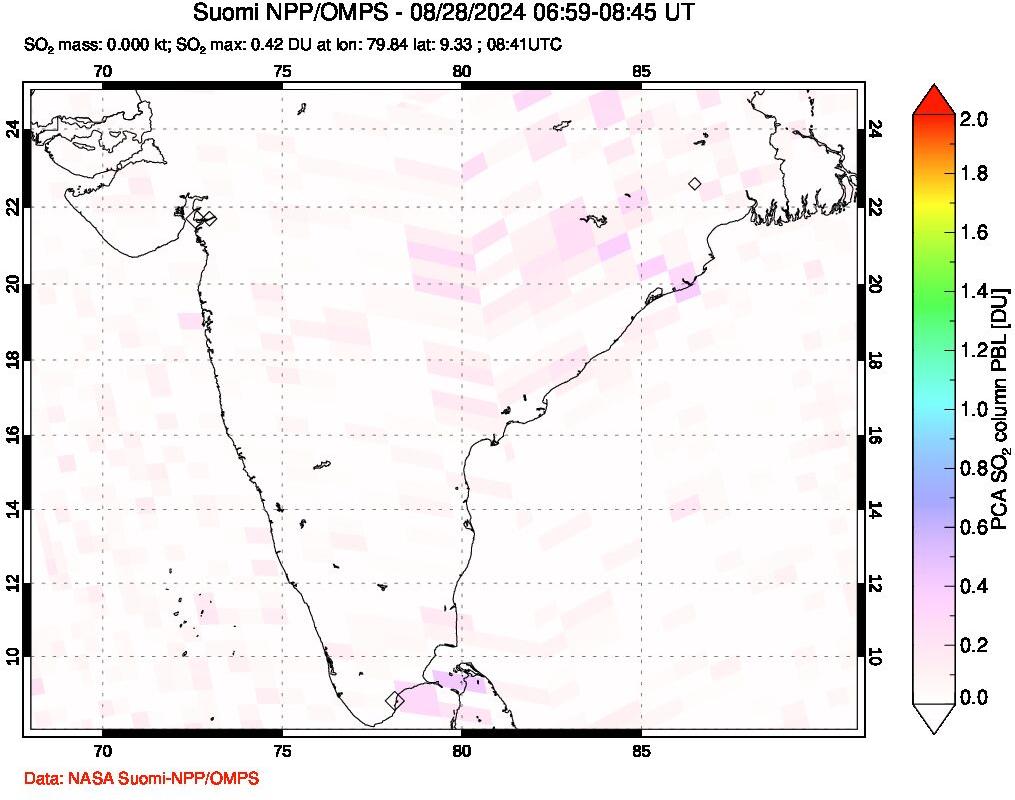 A sulfur dioxide image over India on Aug 28, 2024.