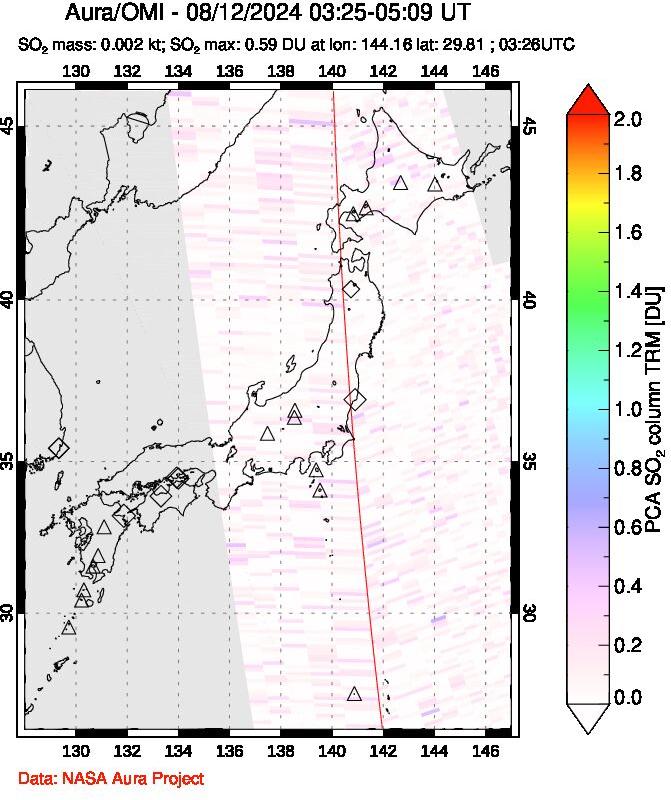 A sulfur dioxide image over Japan on Aug 12, 2024.