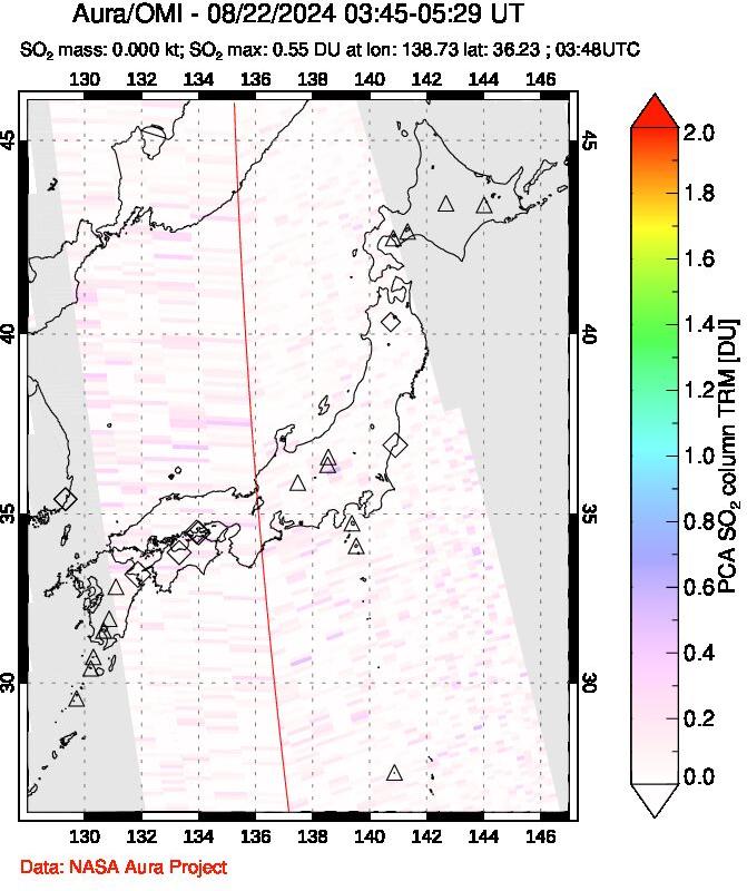 A sulfur dioxide image over Japan on Aug 22, 2024.