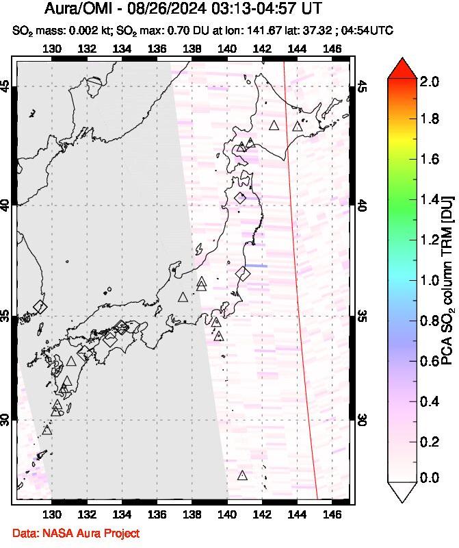 A sulfur dioxide image over Japan on Aug 26, 2024.