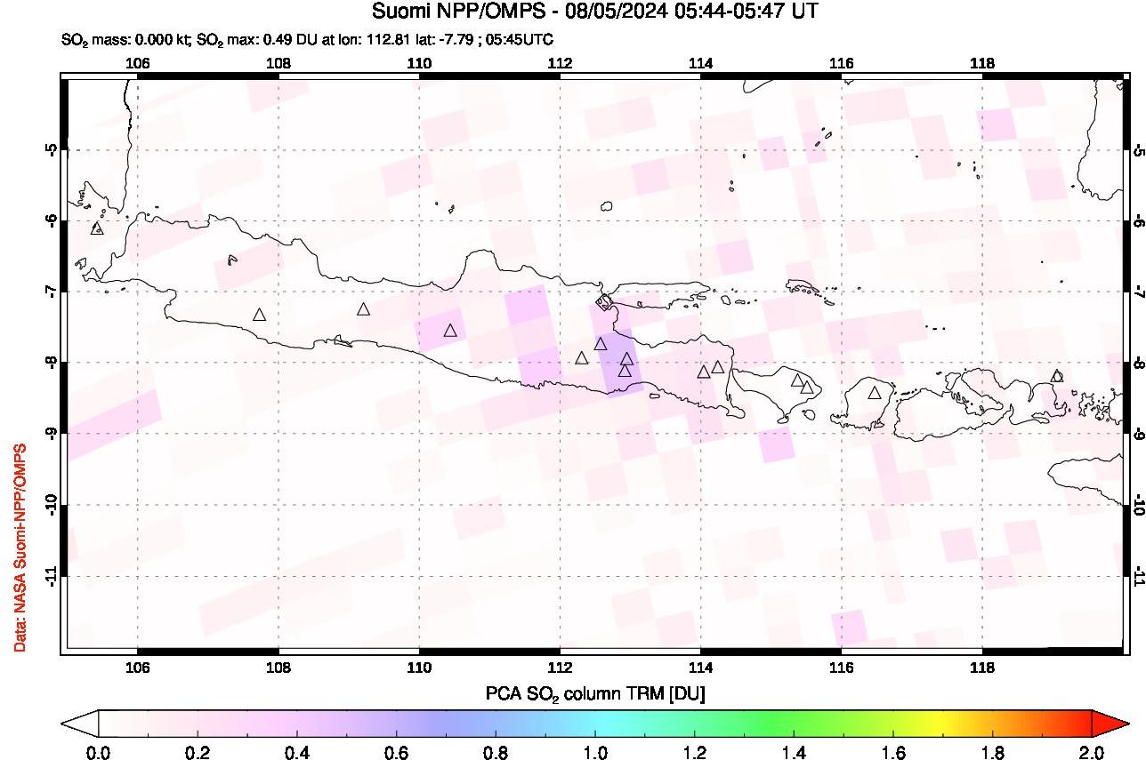 A sulfur dioxide image over Java, Indonesia on Aug 05, 2024.