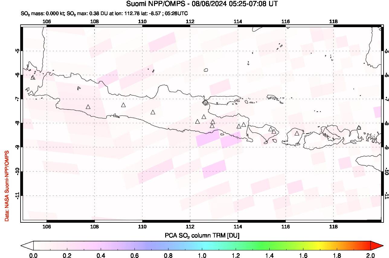 A sulfur dioxide image over Java, Indonesia on Aug 06, 2024.