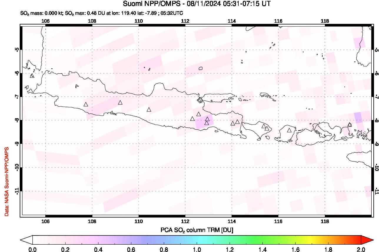 A sulfur dioxide image over Java, Indonesia on Aug 11, 2024.