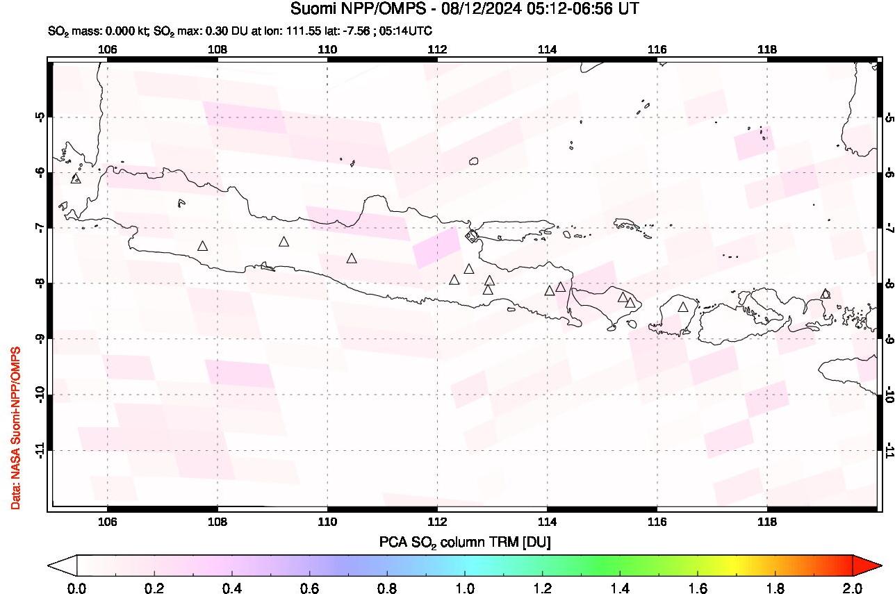 A sulfur dioxide image over Java, Indonesia on Aug 12, 2024.