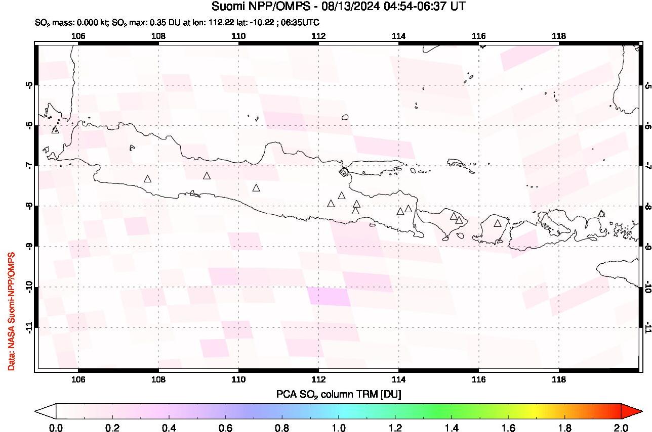 A sulfur dioxide image over Java, Indonesia on Aug 13, 2024.