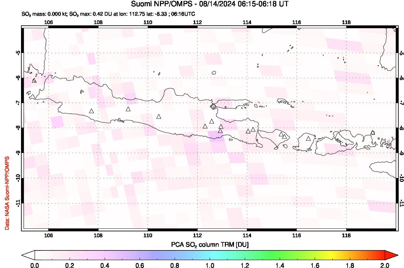 A sulfur dioxide image over Java, Indonesia on Aug 14, 2024.