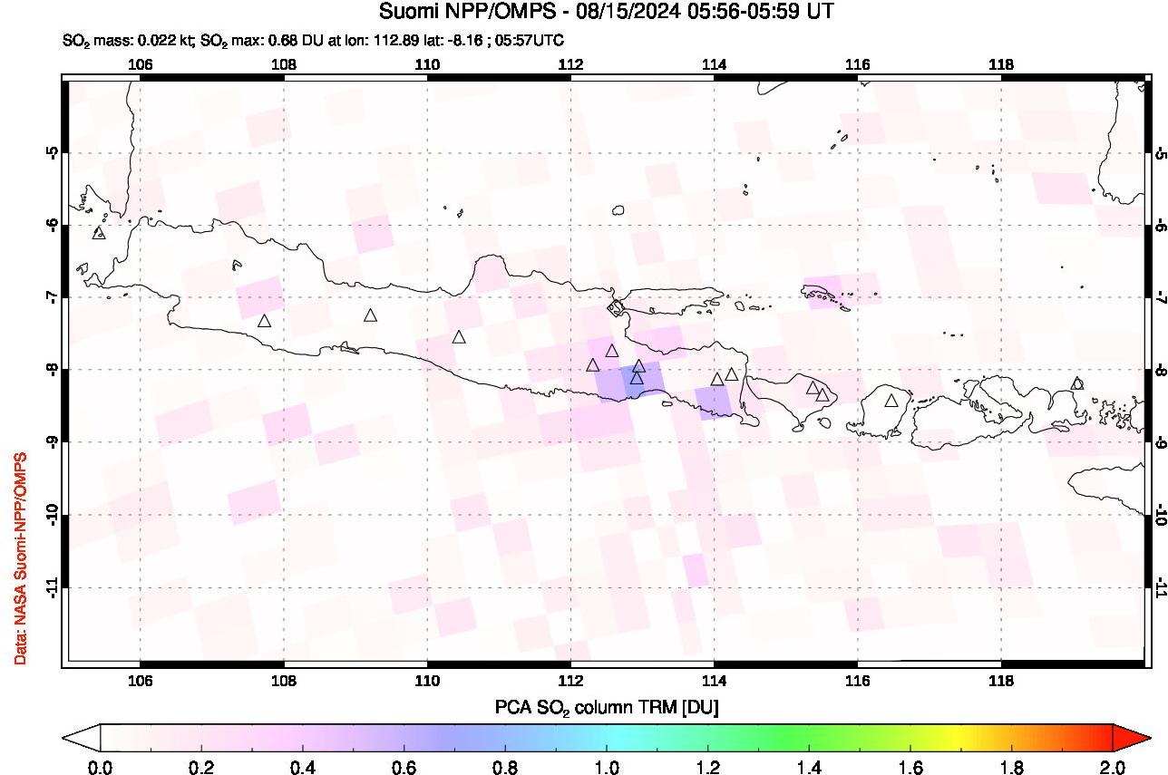 A sulfur dioxide image over Java, Indonesia on Aug 15, 2024.