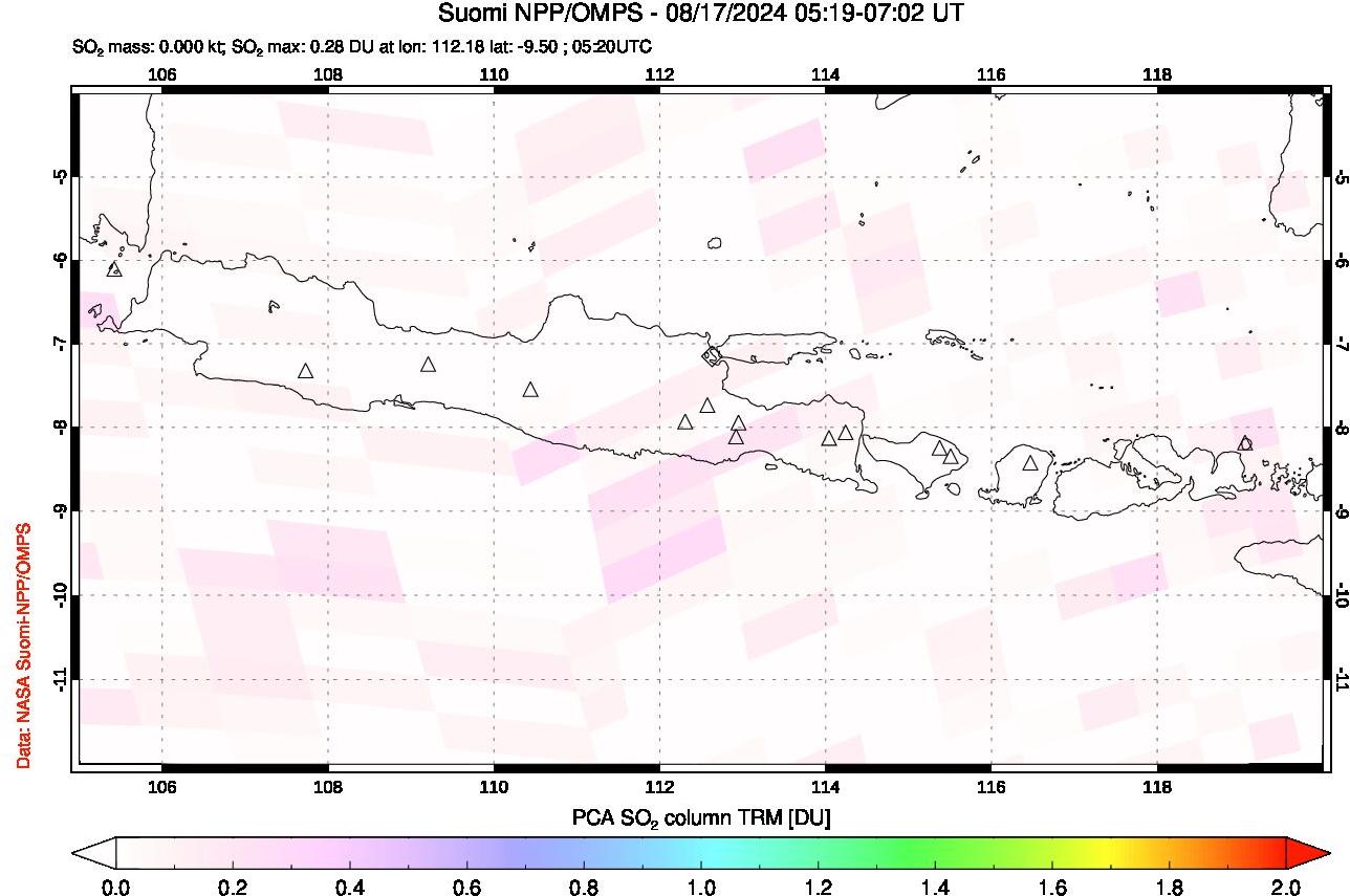 A sulfur dioxide image over Java, Indonesia on Aug 17, 2024.