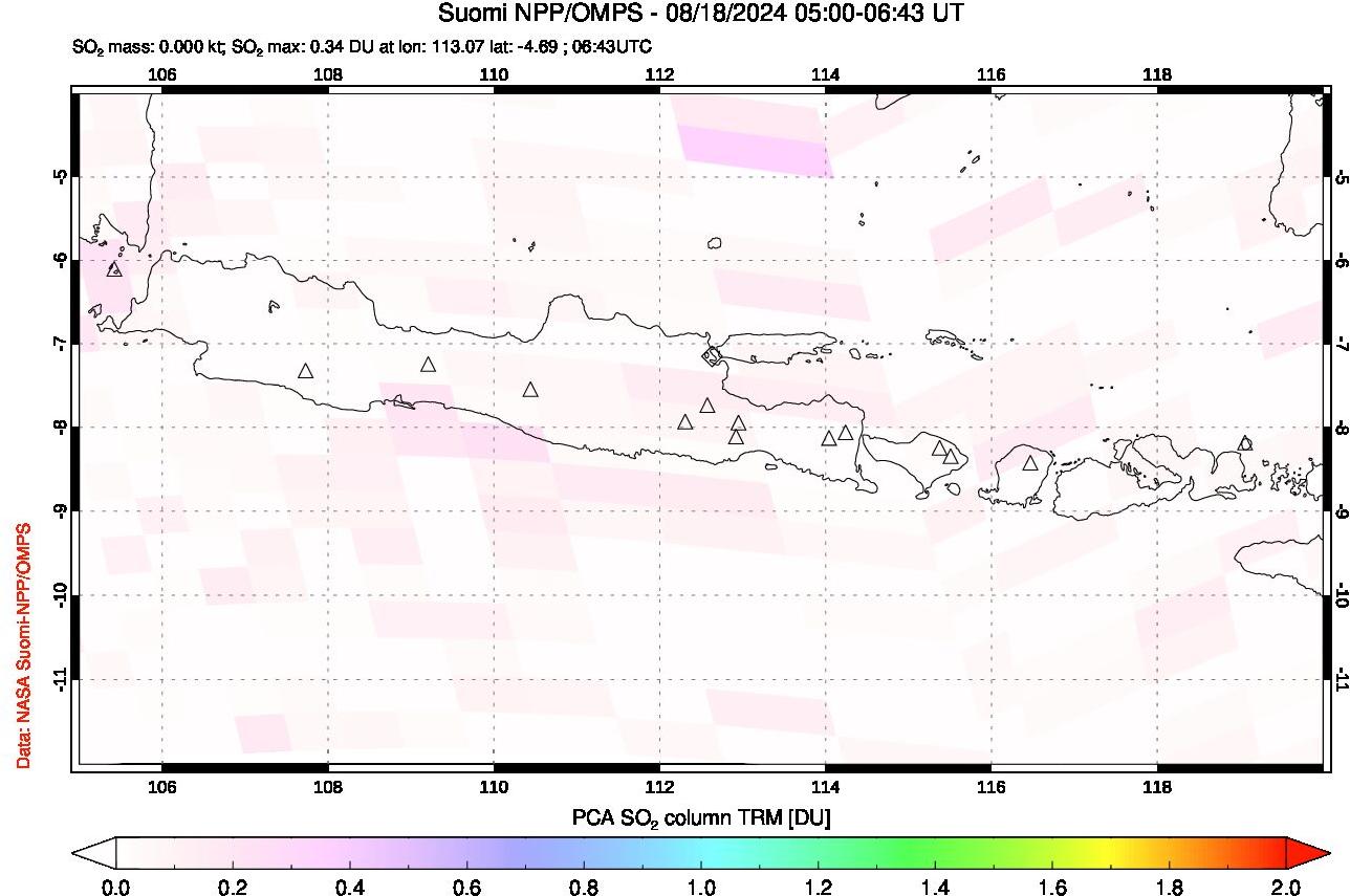 A sulfur dioxide image over Java, Indonesia on Aug 18, 2024.