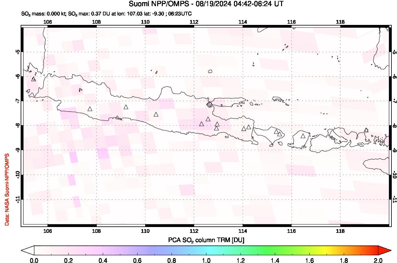 A sulfur dioxide image over Java, Indonesia on Aug 19, 2024.