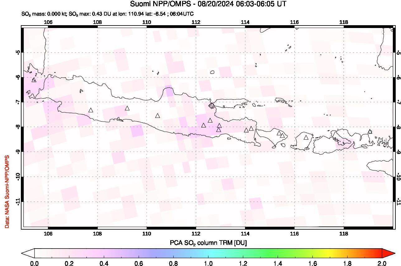 A sulfur dioxide image over Java, Indonesia on Aug 20, 2024.